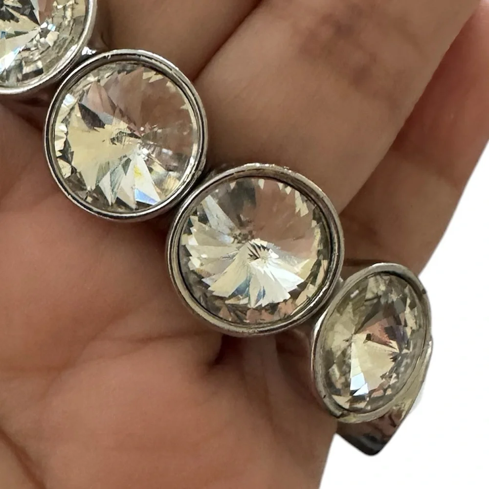 Charter Club Rhodium Clear Crystal Silver Tone Drop Earring Stretch Bracelet Set